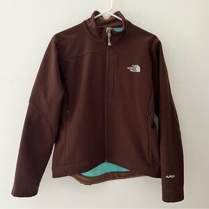 The North Face Brown and Teal Fleece apex bionic jacket size medium